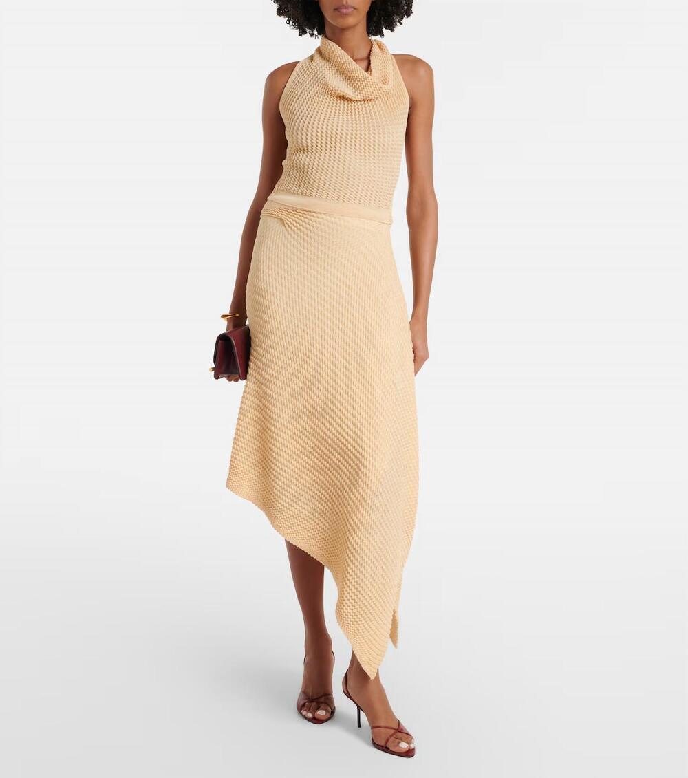 NEW VICTORIA BECKHAM knitted asymmetric midi skirt in tan